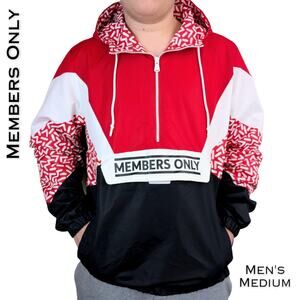 Members Only Mens Windbreaker Medium Red Black White 1/2 Zip Retro Streetwear
